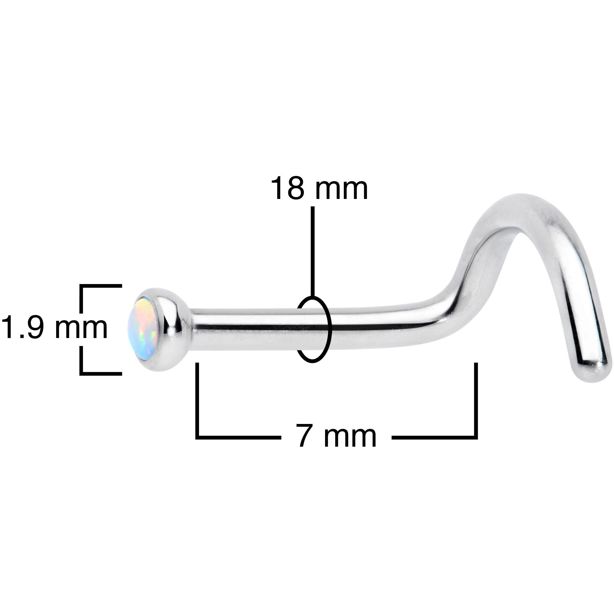18G 7mm White 2mm Synthetic Opal Titanium Left Nose Ring Screw