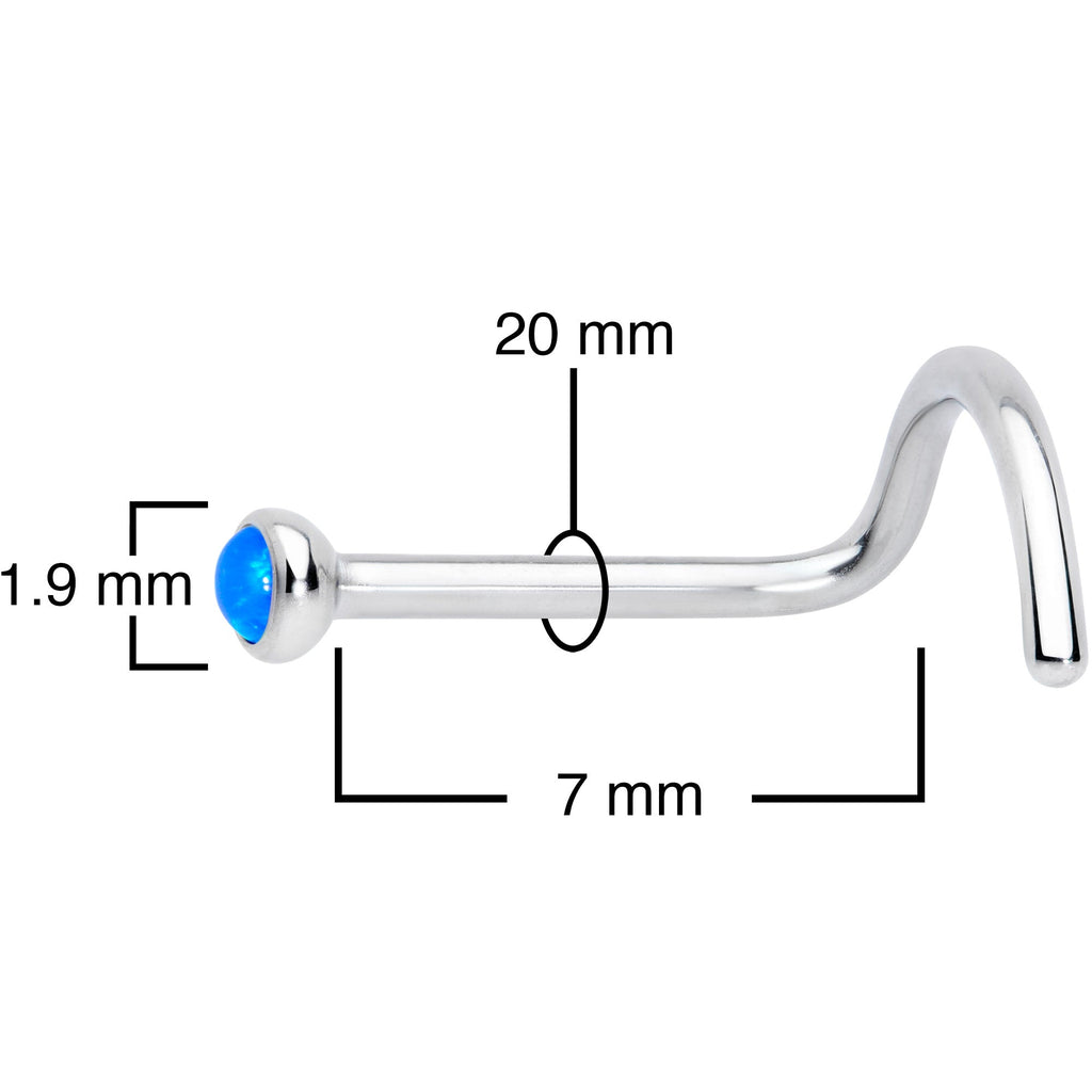 20G 7mm Blue 2mm Synthetic Opal Titanium Left Nose Ring Screw
