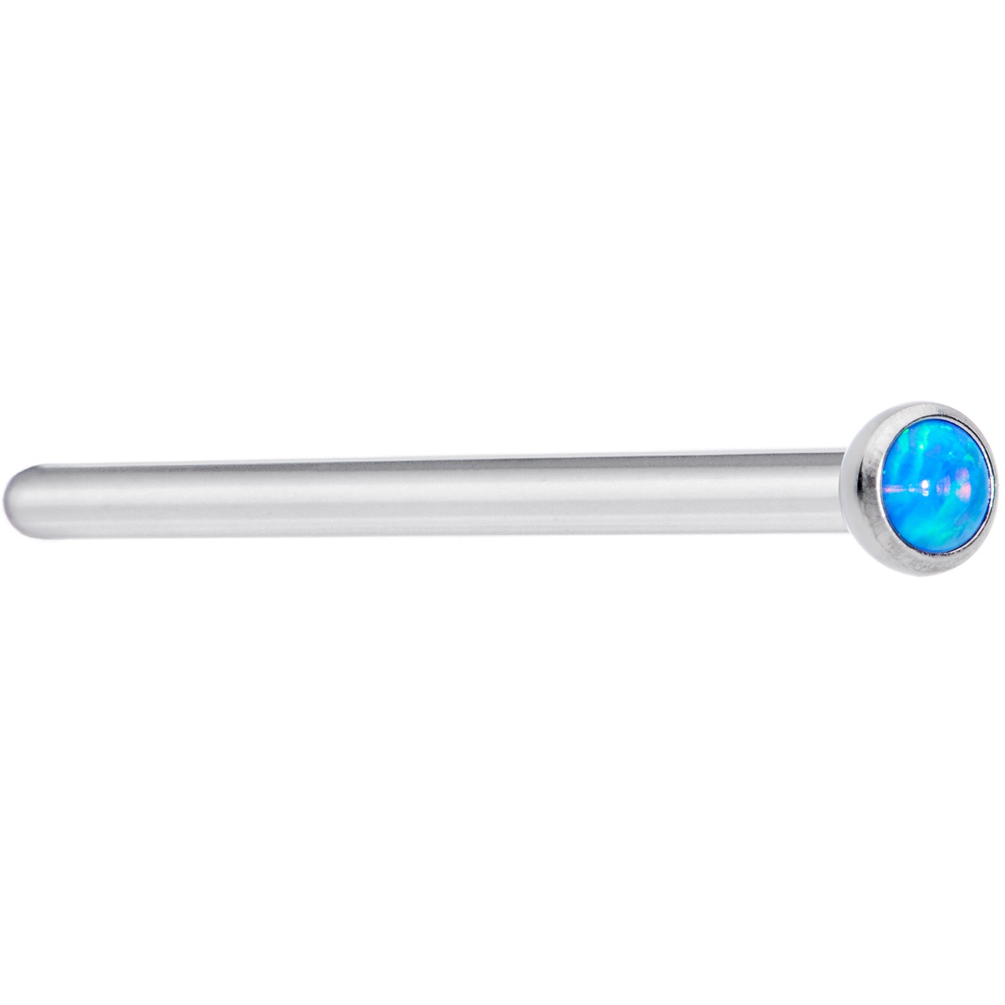 18G 3/4 Blue 2mm Synthetic Opal Titanium Fishtail Nose Ring
