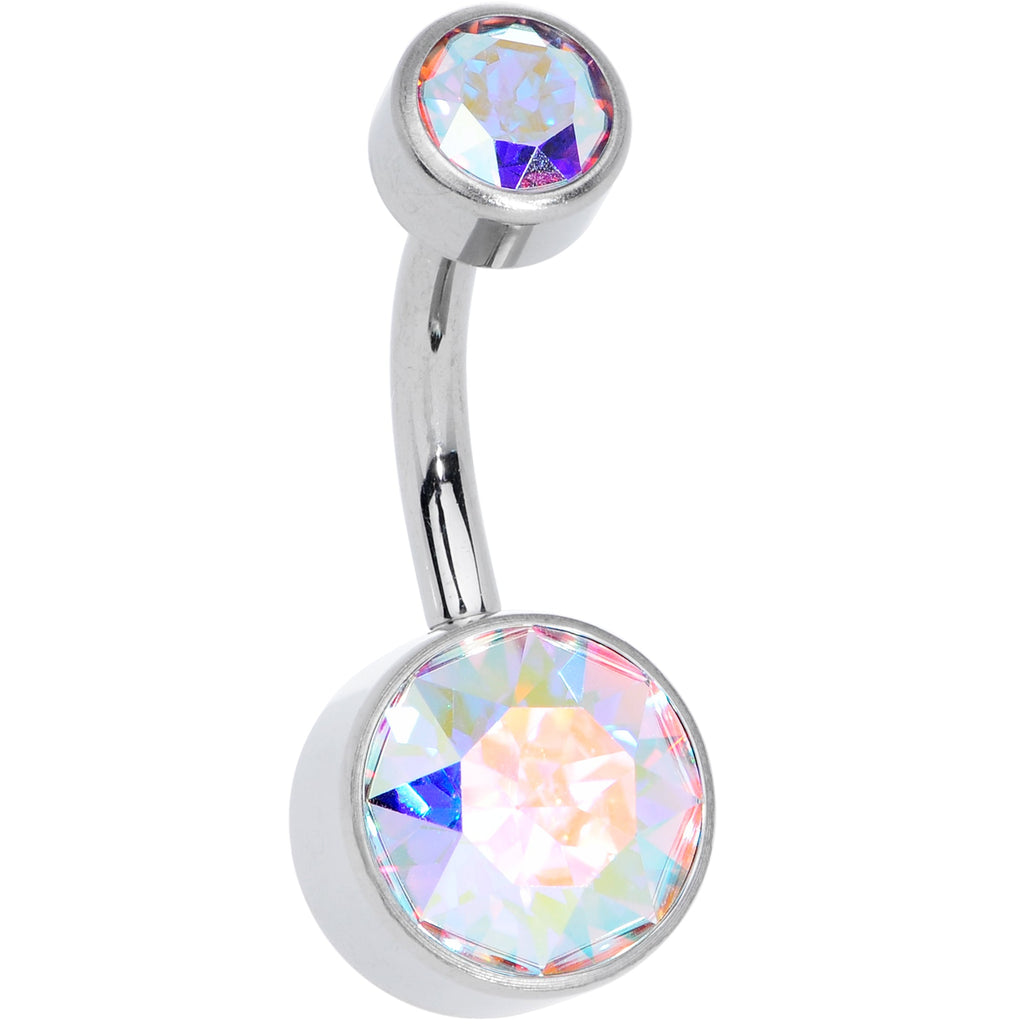 Aurora 8mm Titanium Internal Thread Belly Ring Created with Crystals