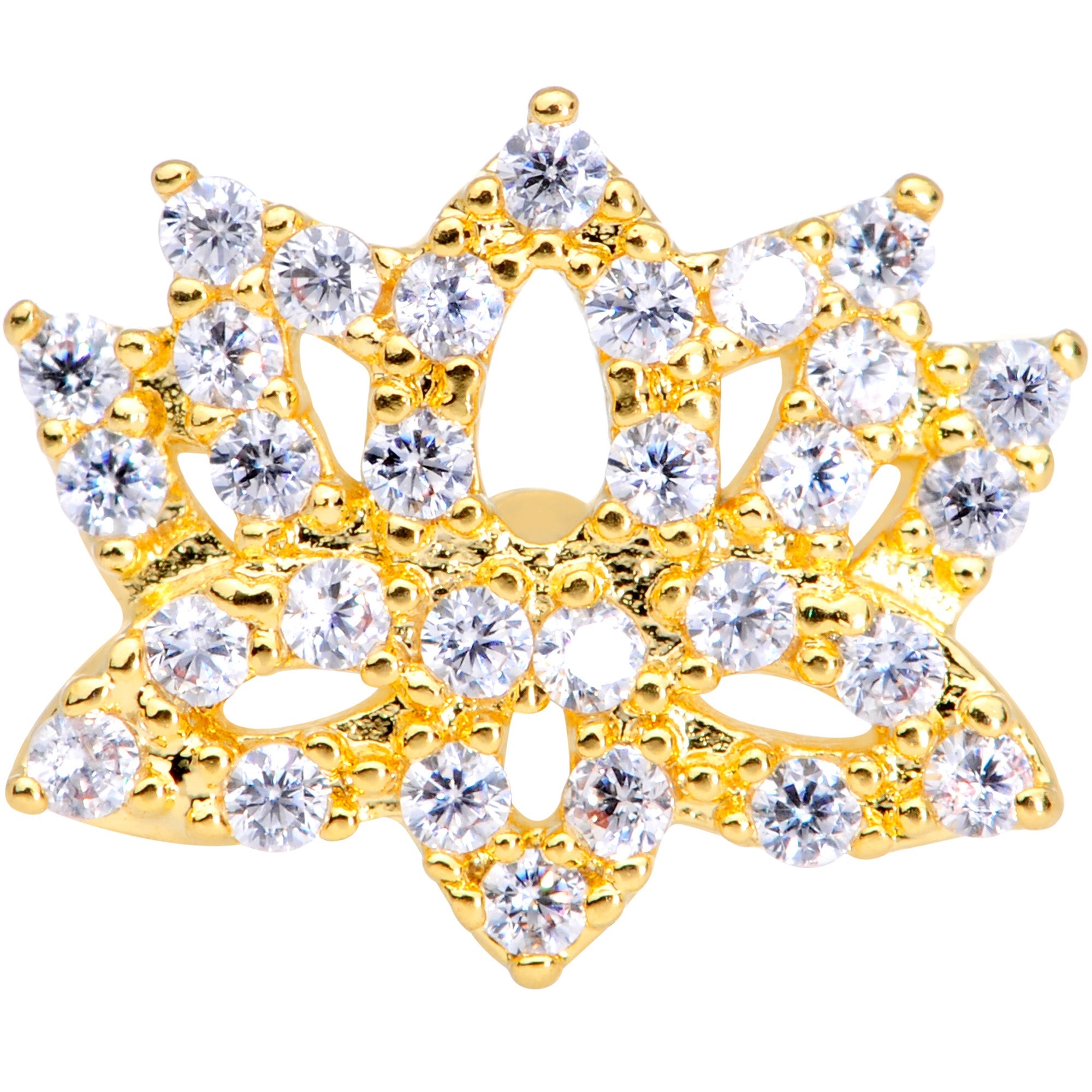 16G 1/4 Clear CZ Gem Gold Tone Lotus Flower Cartilage Tragus
