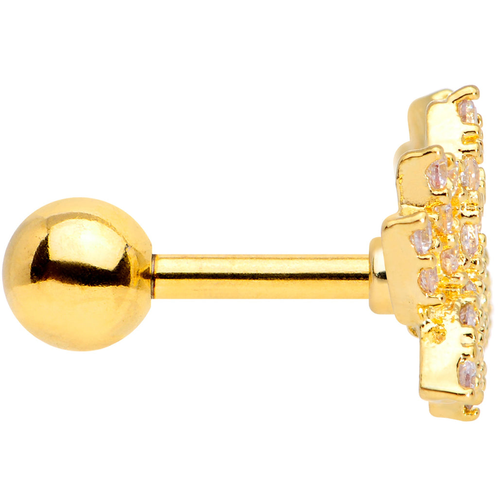 16G 1/4 Clear CZ Gem Gold Tone Lotus Flower Cartilage Tragus