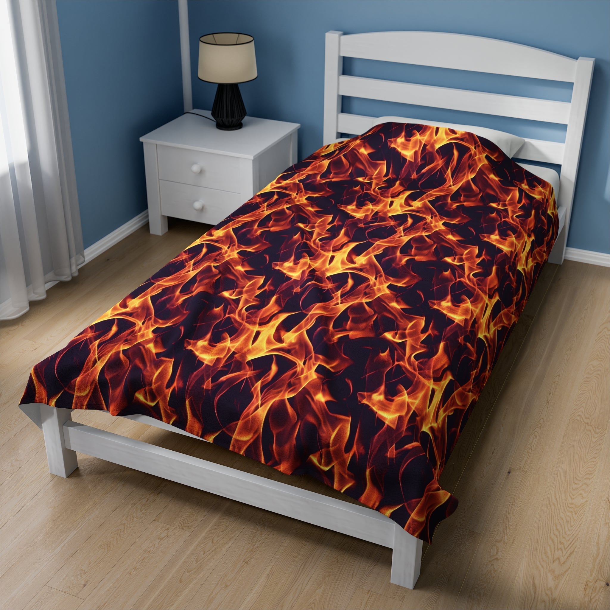 Turn up the heat with the Flame Burst Velveteen Plush Blanket