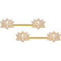 14G 9/16 Clear CZ Gem Gold Tone Lotus Flower Nipple Ring Set
