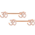14G 9/16 Clear CZ Gem Rose Gold Hue Amazing Om Barbell Nipple Set