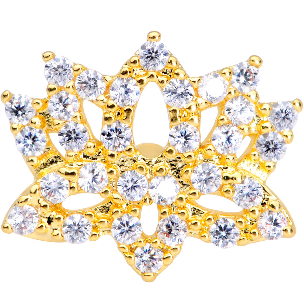 20G 1/4 Clear CZ Gem Gold Tone Lotus Flower Nose Bone