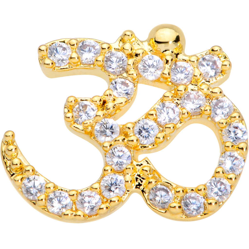 18G 3/8 Clear CZ Gem Gold Tone Amazing Om Nose Hoop