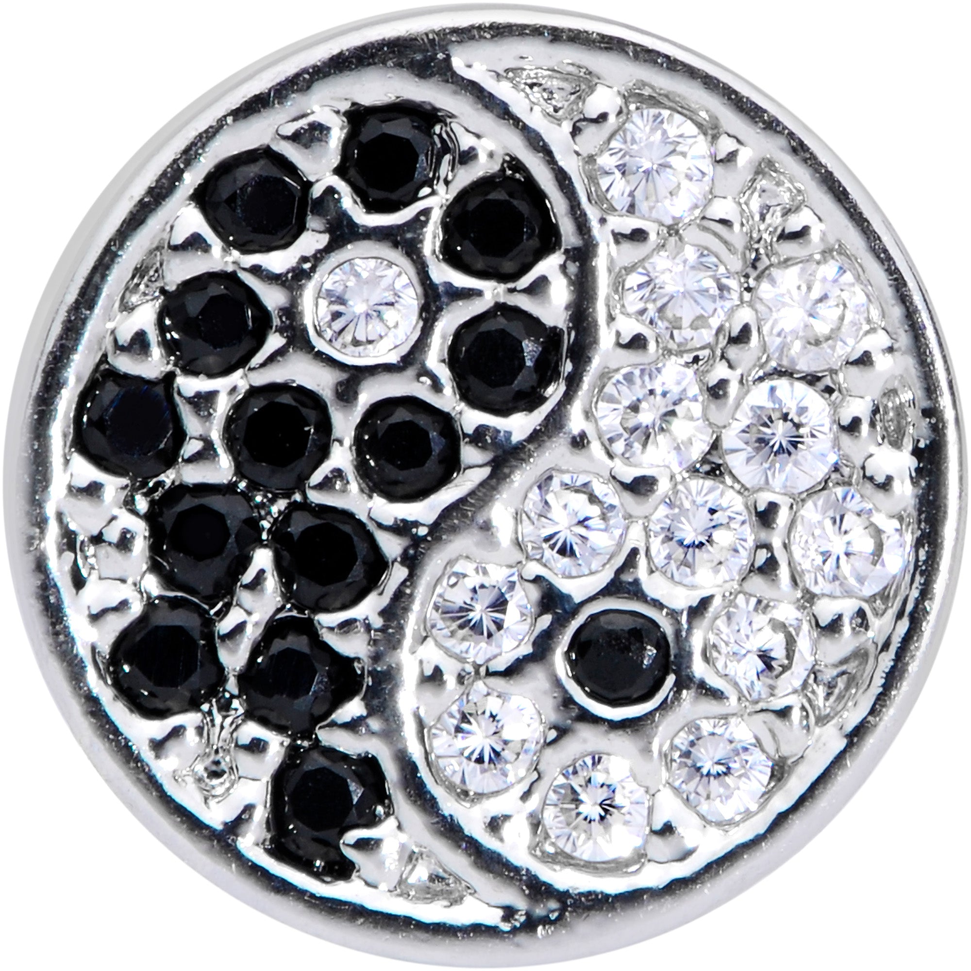 18G 3/8 Clear Black CZ Gem Yin Yang Nose Hoop