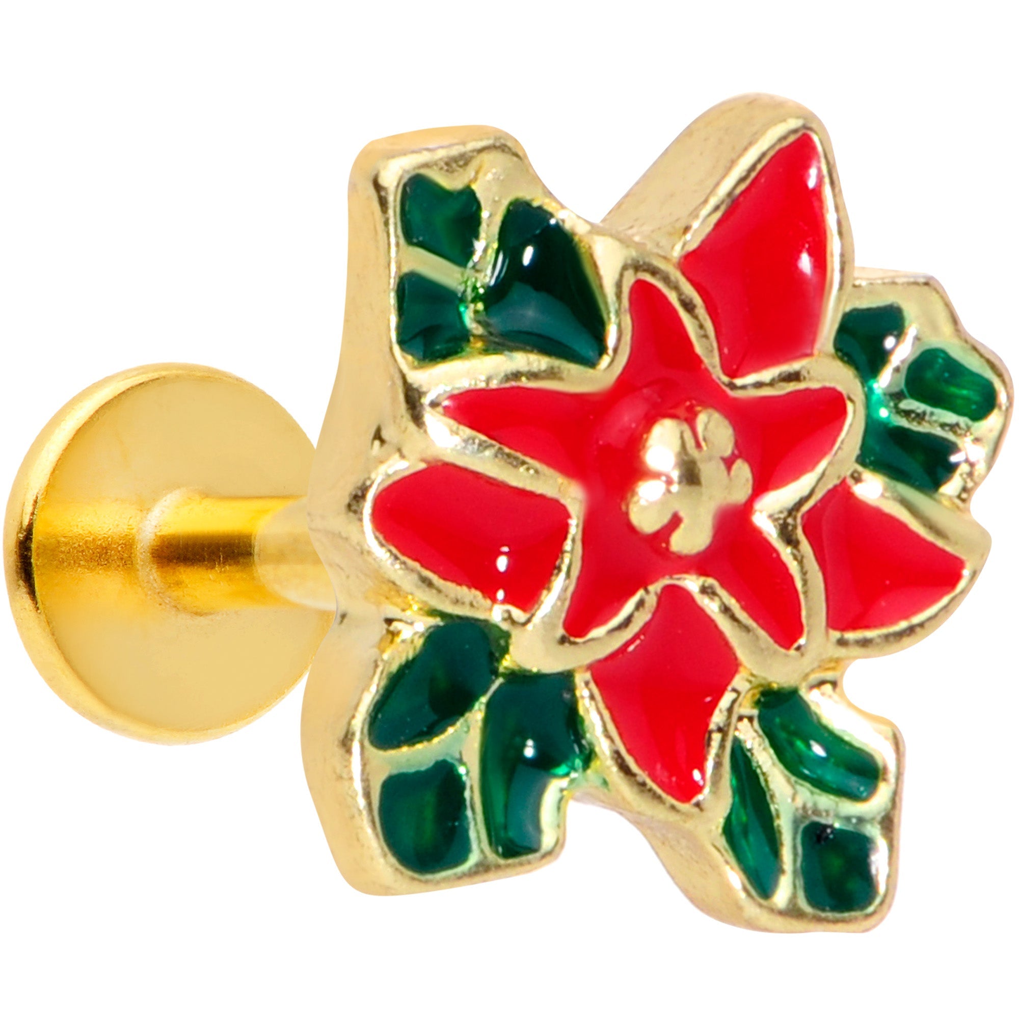 16G 5/16 Gold Tone Poinsettia Christmas Labret Monroe Tragus
