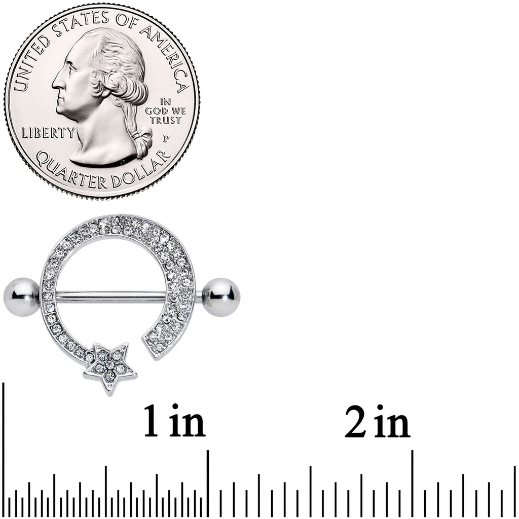 14G 5/8 Clear Gem Shooting Star Nipple Shield Set