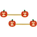 14G 5/8 Orange Gem Pumpkin Halloween Barbell Nipple Ring Set