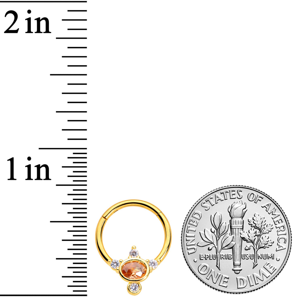 16G 3/8 Orange CZ Gem Gold Tone Elegant Oval Hinged Segment Ring