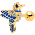 16G 1/4  Clear Gem Gold Tone Blue Bird Cartilage Tragus