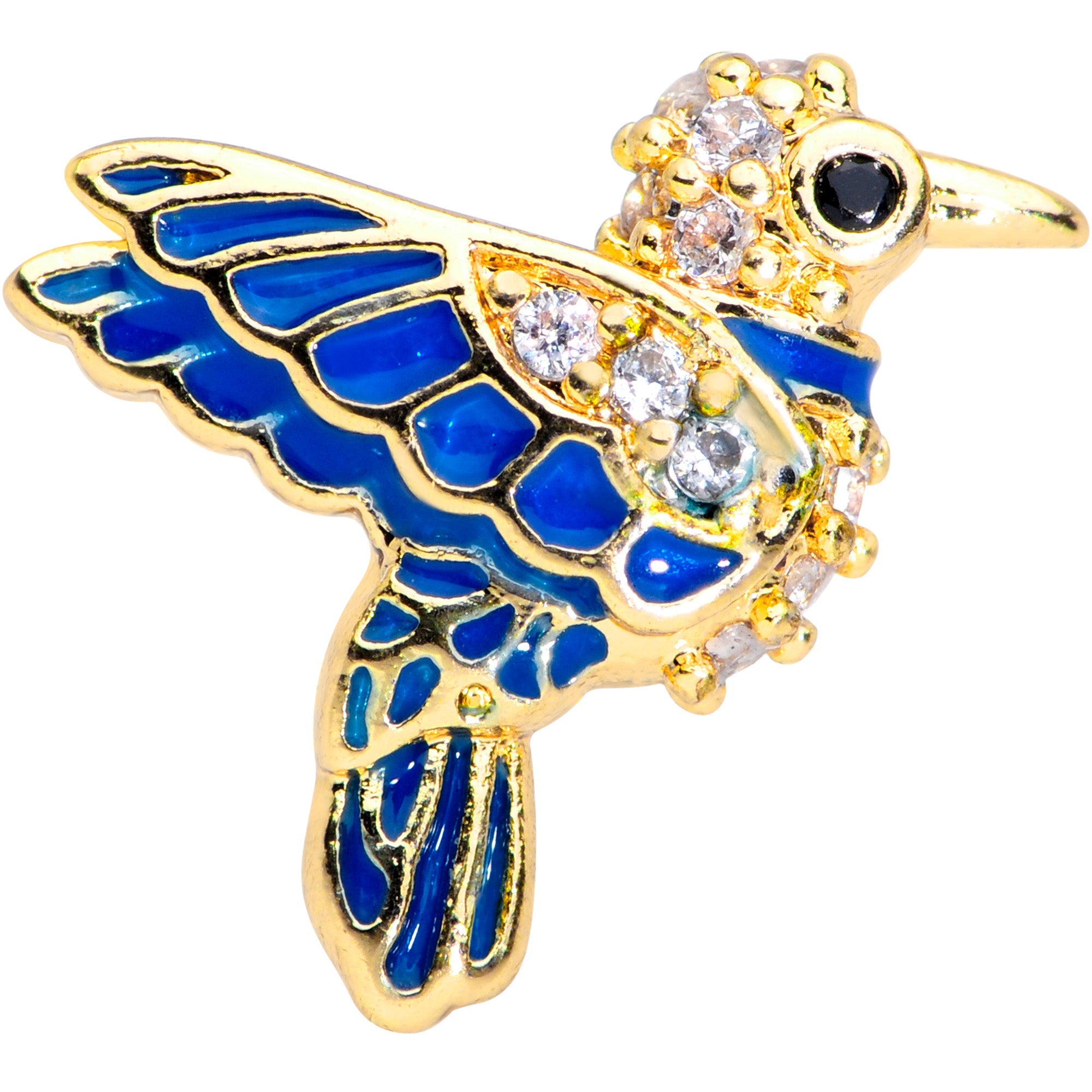 16G 1/4  Clear Gem Gold Tone Blue Bird Cartilage Tragus