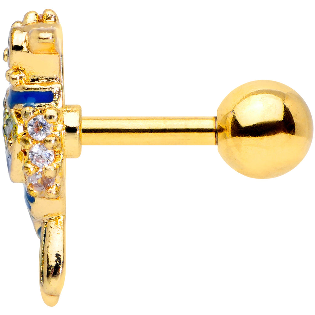 16G 1/4  Clear Gem Gold Tone Blue Bird Cartilage Tragus