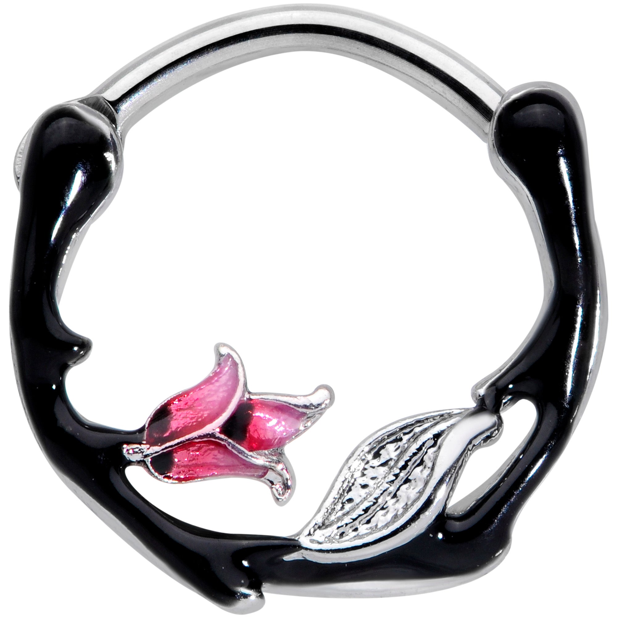 16G 3/8 Pink Flower Black Cartilage Clicker
