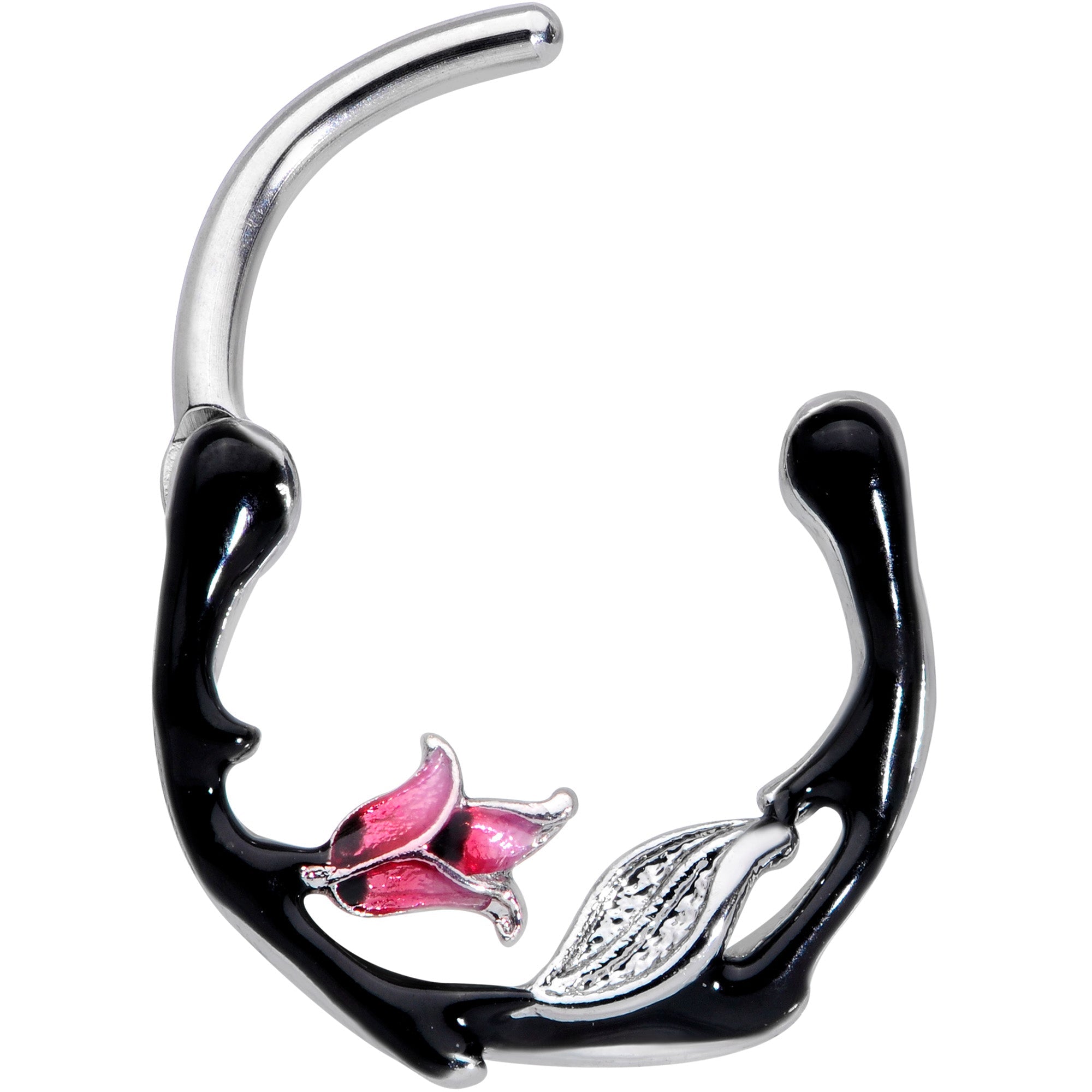 16G 3/8 Pink Flower Black Cartilage Clicker