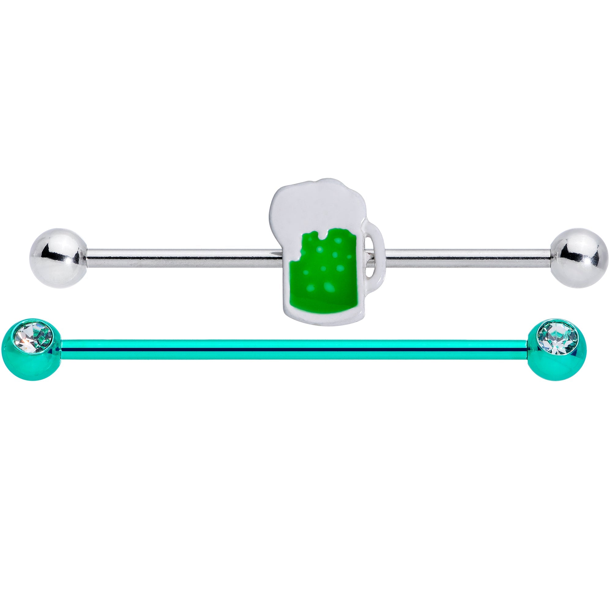 14G Green Beer St Patricks Day Industrial Barbell Set of 2 38mm