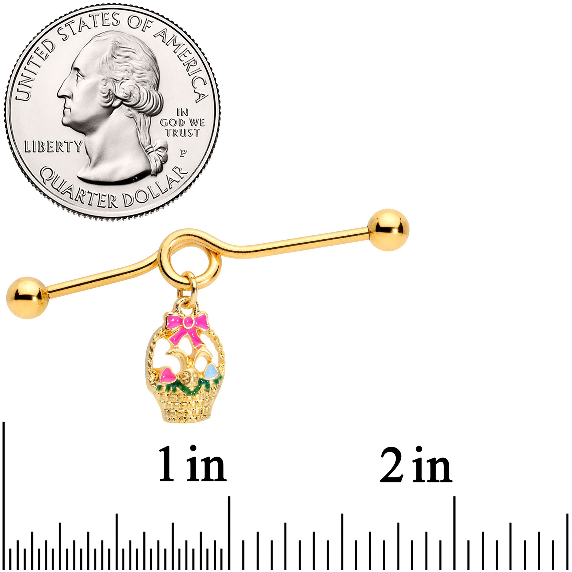 14G Gold Tone Easter Basket Glow Dangle Project Bar 38mm