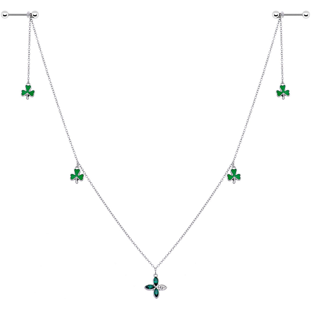 14G 9/16 Green Gem Shamrock St Patricks Day Dangle Nipple Chain