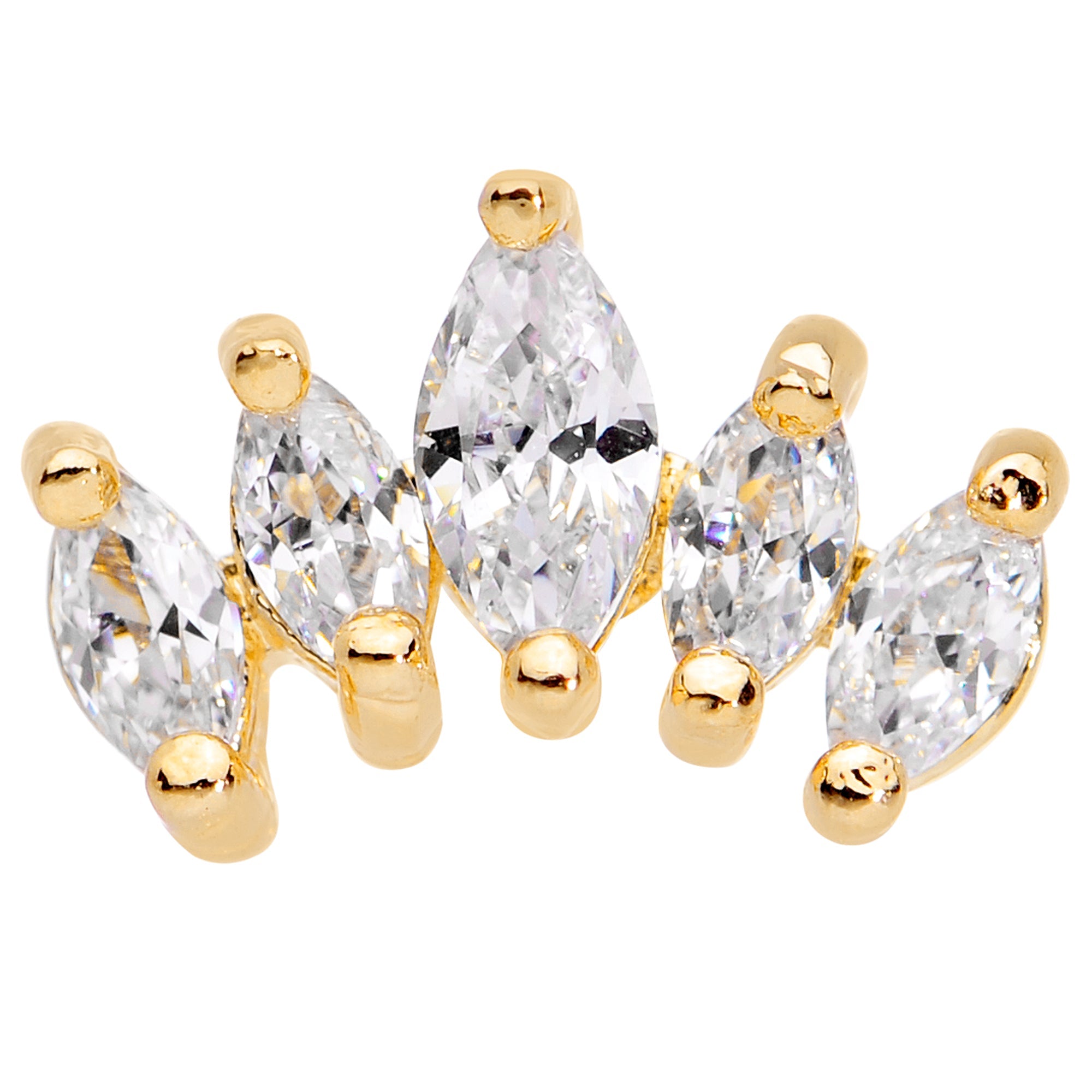 16G 1/4 Clear CZ Gem Gold Tone Crown Cartilage Tragus Earring