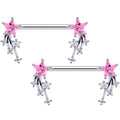 14G 5/8 Pink Clear CZ Gem Shooting Star Barbell Nipple Ring Set