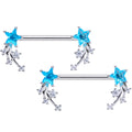 14G 5/8 Aqua Clear CZ Gem Shooting Star Barbell Nipple Ring Set