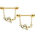 14G 11/16 Gold Tone Love Rose Dangle Nipple Ring Set