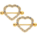14G 9/16 Clear Gem Gold Tone Love Hearts Nipple Shield Set