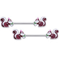 14G 5/8 Snacking Squirrel Barbell Nipple Ring Set