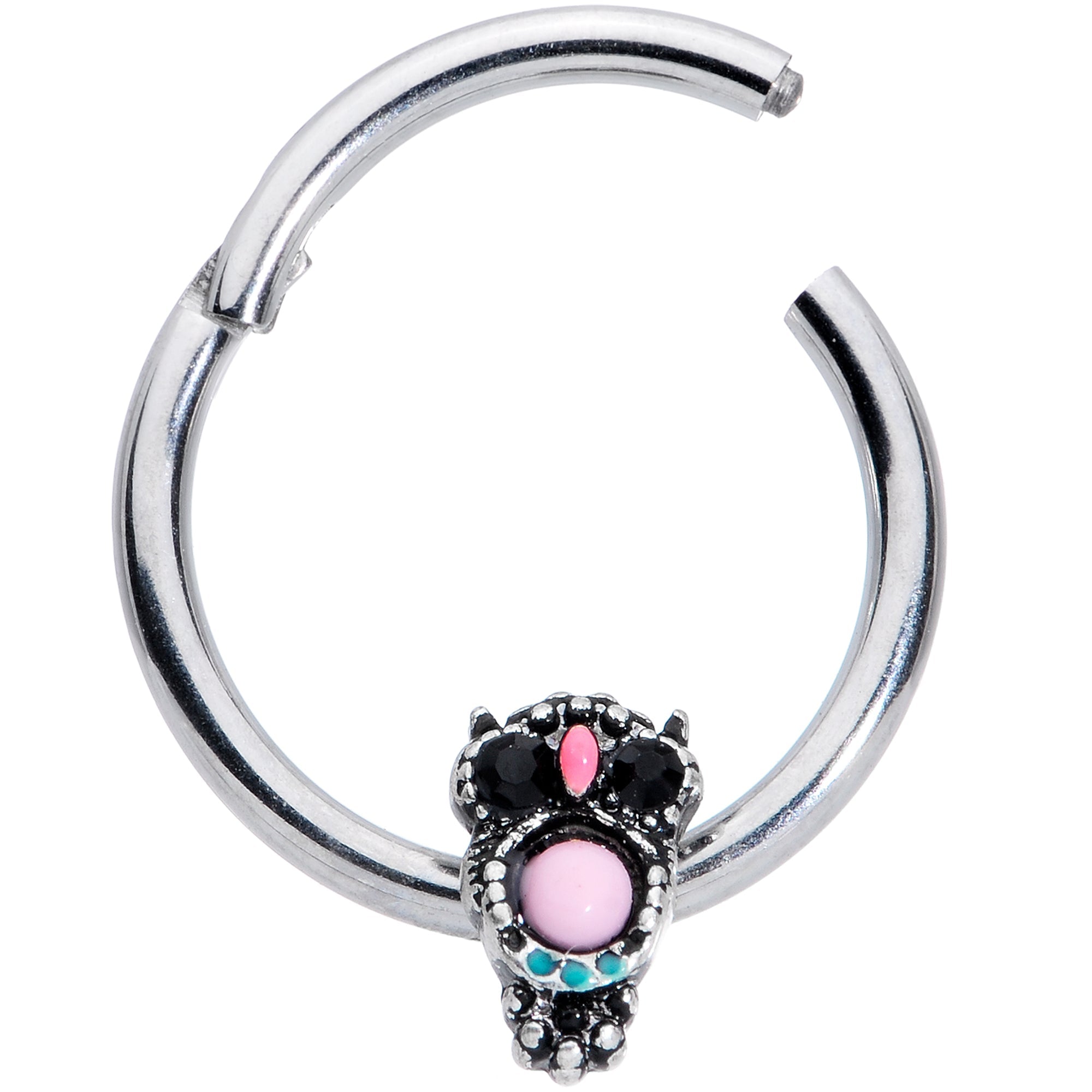 16G 3/8 Black Gem Pink Orb Owl Septum Ring