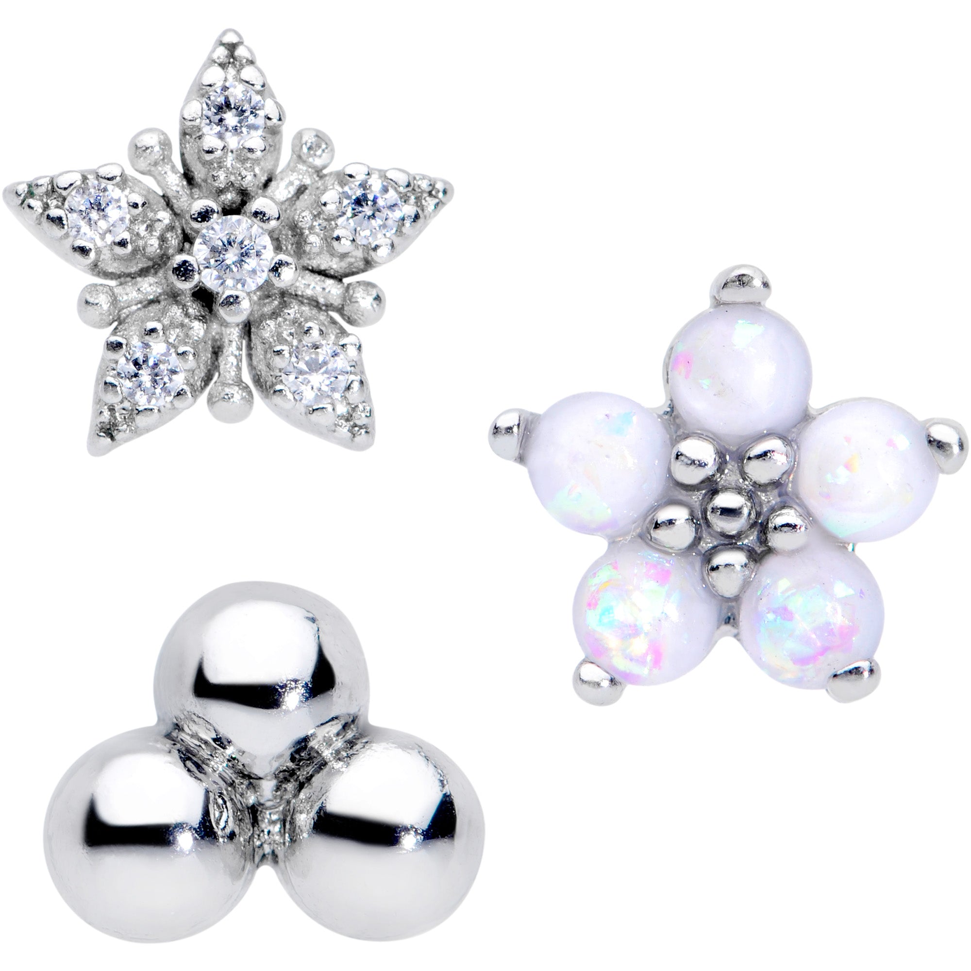 16G 5/16 CZ Gem White Faux Opal Bioplast Labret Tragus Set of 3