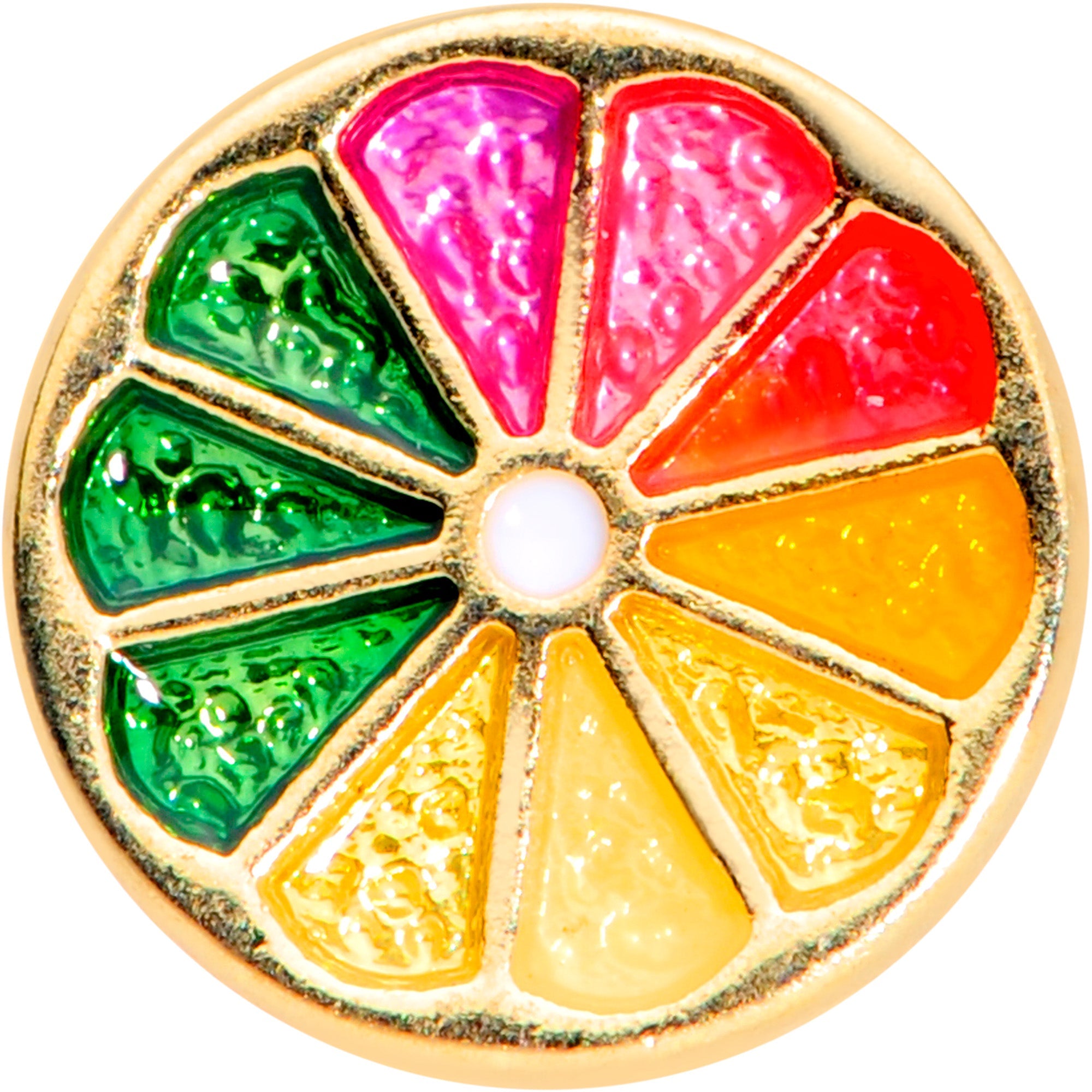 16G 5/16 Gold Tone Rainbow Grapefruit Labret Monroe Tragus