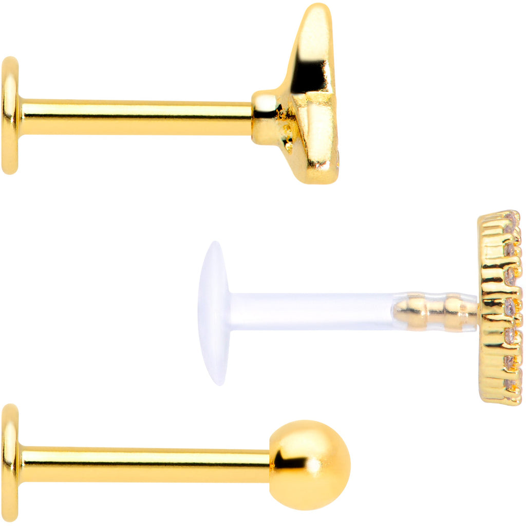 16G 5/16 Clear CZ Gem Gold Tone Peace Labret Tragus Set of 3