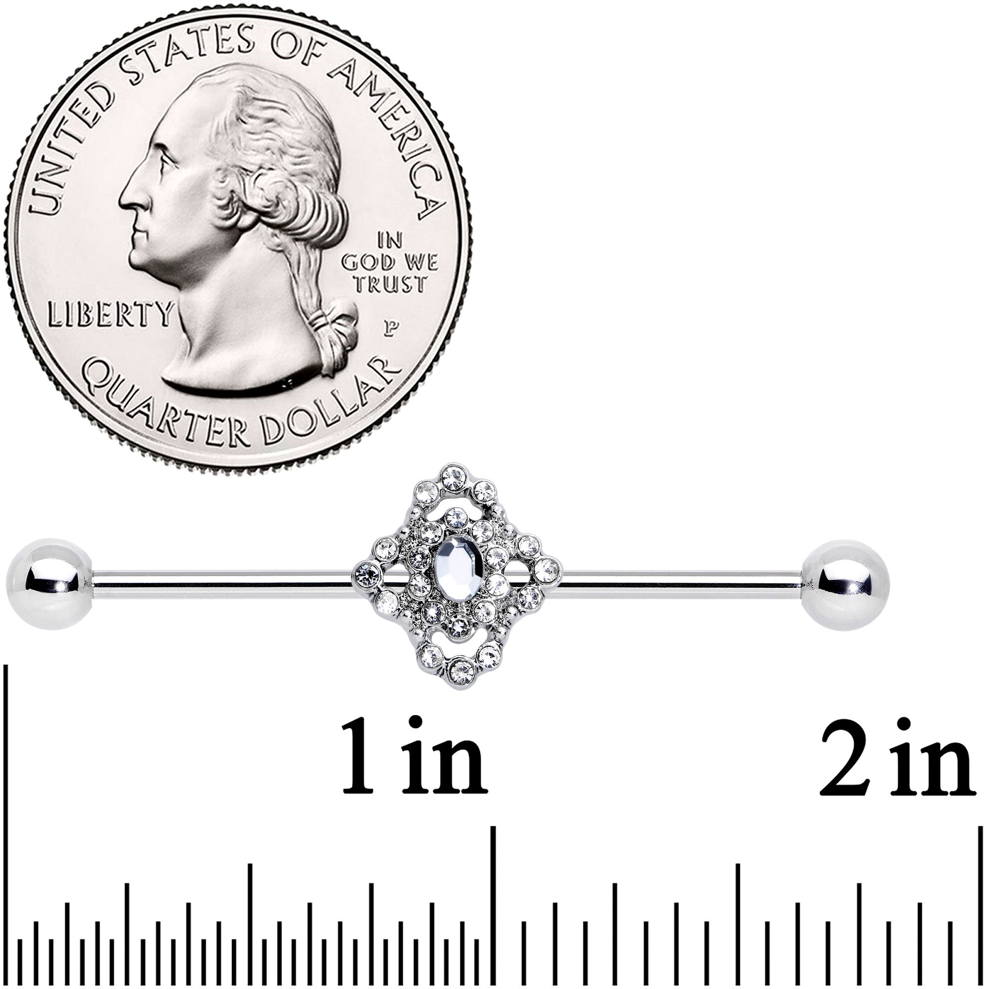 14G Clear Gem Baroque Cross Industrial Barbell 38mm
