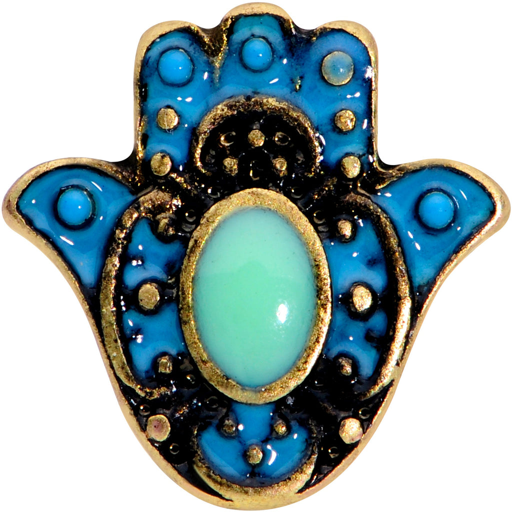16G 5/16 Gold Tone Aqua Ornate Hamsa Hand Labret Monroe Tragus