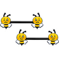 14G 9/16 Black Yellow Winking Bee Barbell Nipple Ring Set