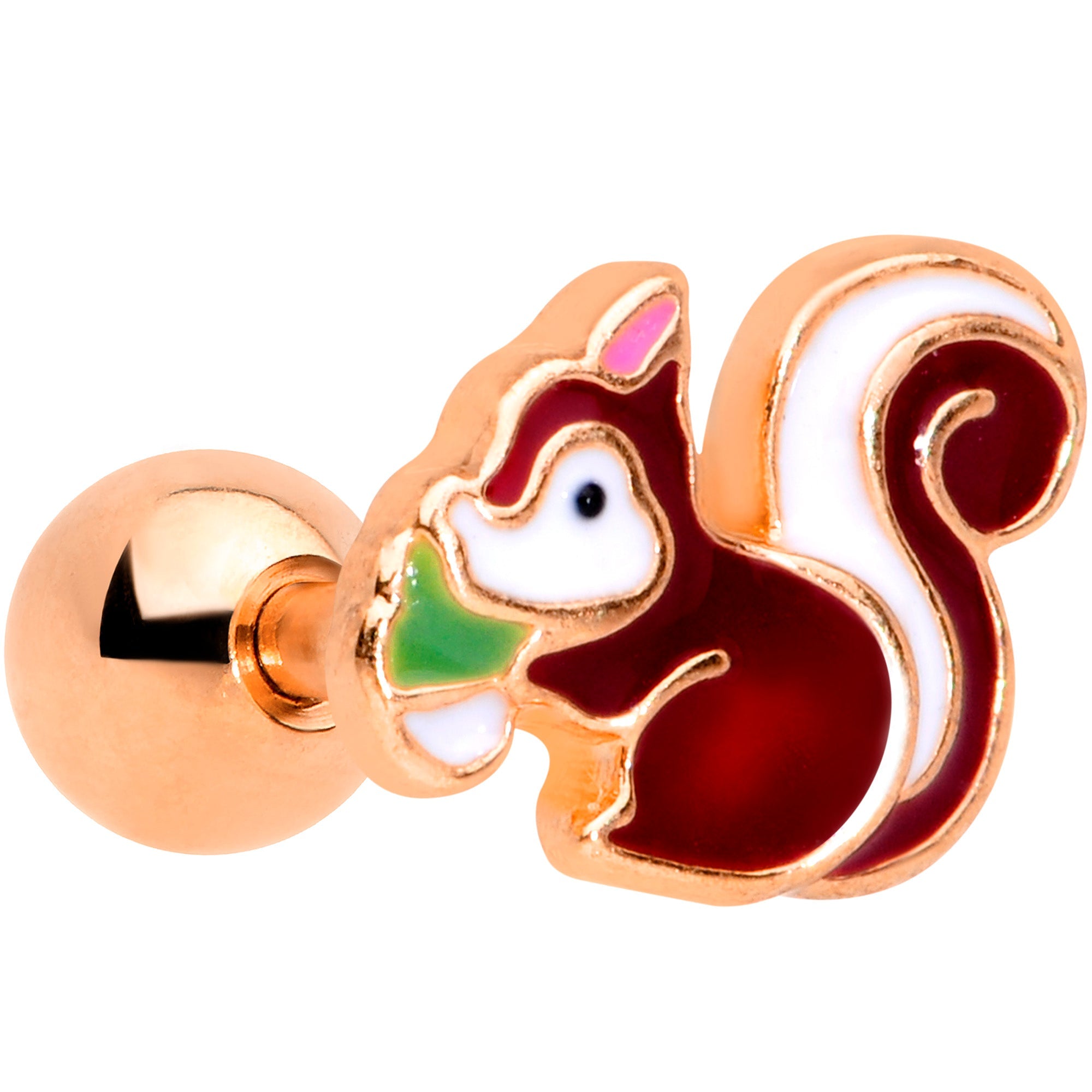 16G 1/4 Rose Gold Tone Snacking Squirrel Cartilage Tragus Earring