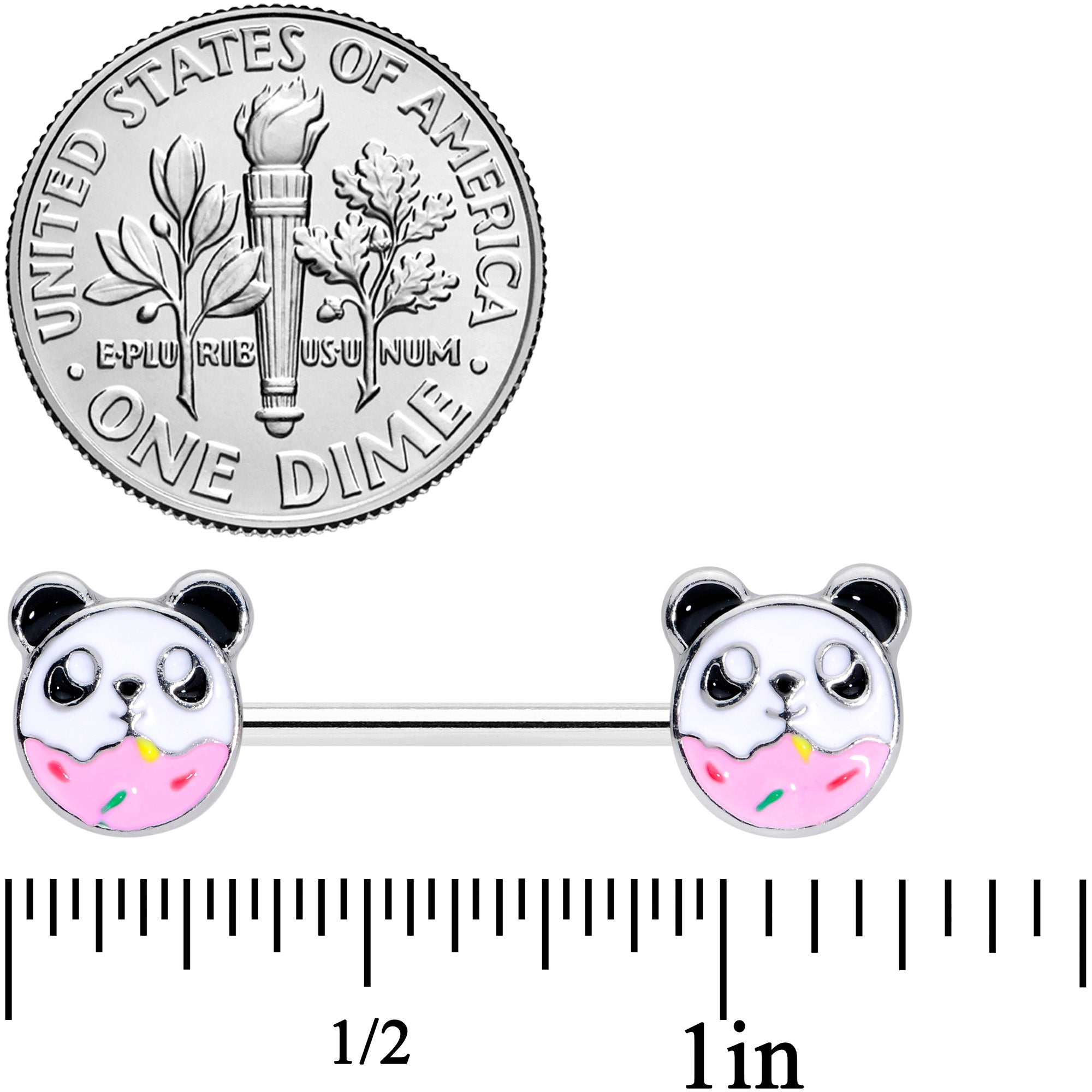 14G 9/16 Pink White Panda Donut Barbell Nipple Ring Set