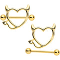 14G 5/8 Gold Tone Devil Heart Valentines Day Nipple Shield Set
