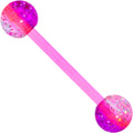 Pink Purple UV Glow Flexible Acrylic Barbell Tongue Ring
