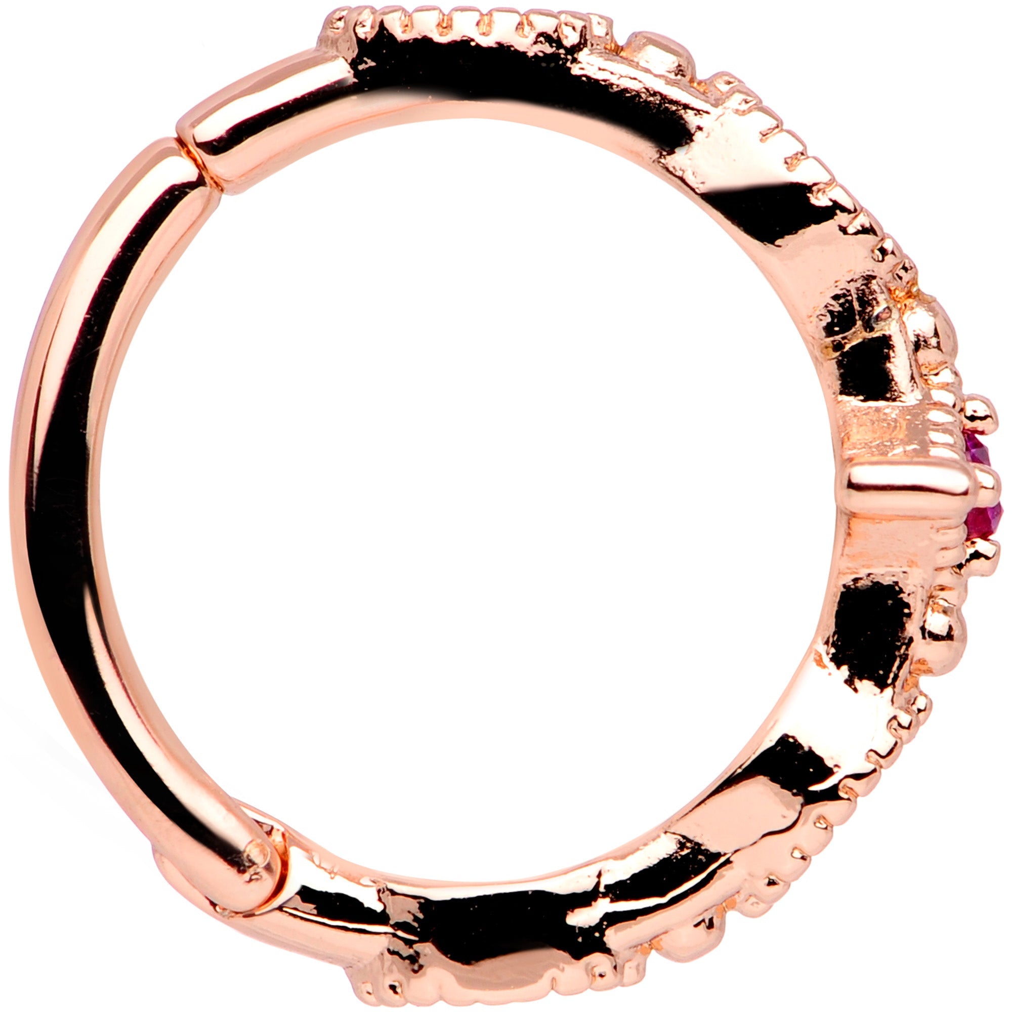 16G 3/8 Red Gem Rose Gold Tone Regal Cats Eye Hinged Segment Ring