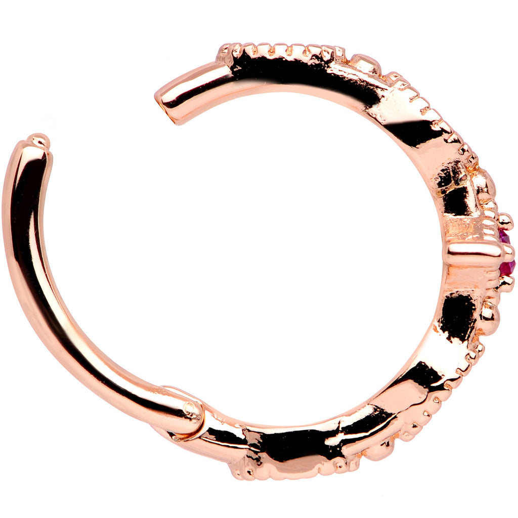 16G 3/8 Red Gem Rose Gold Tone Regal Cats Eye Hinged Segment Ring