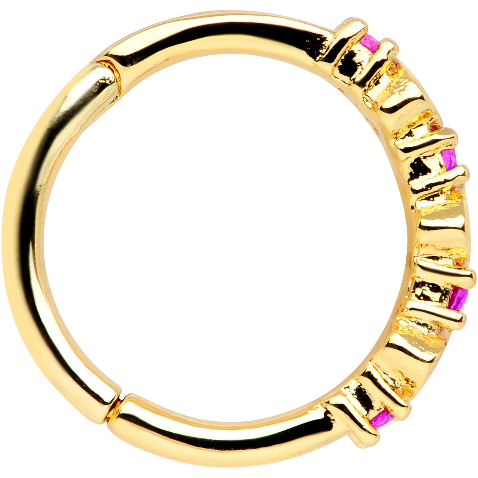 16G 3/8 Clear Red CZ Gem Gold Tone Hearts Hinged Segment Ring