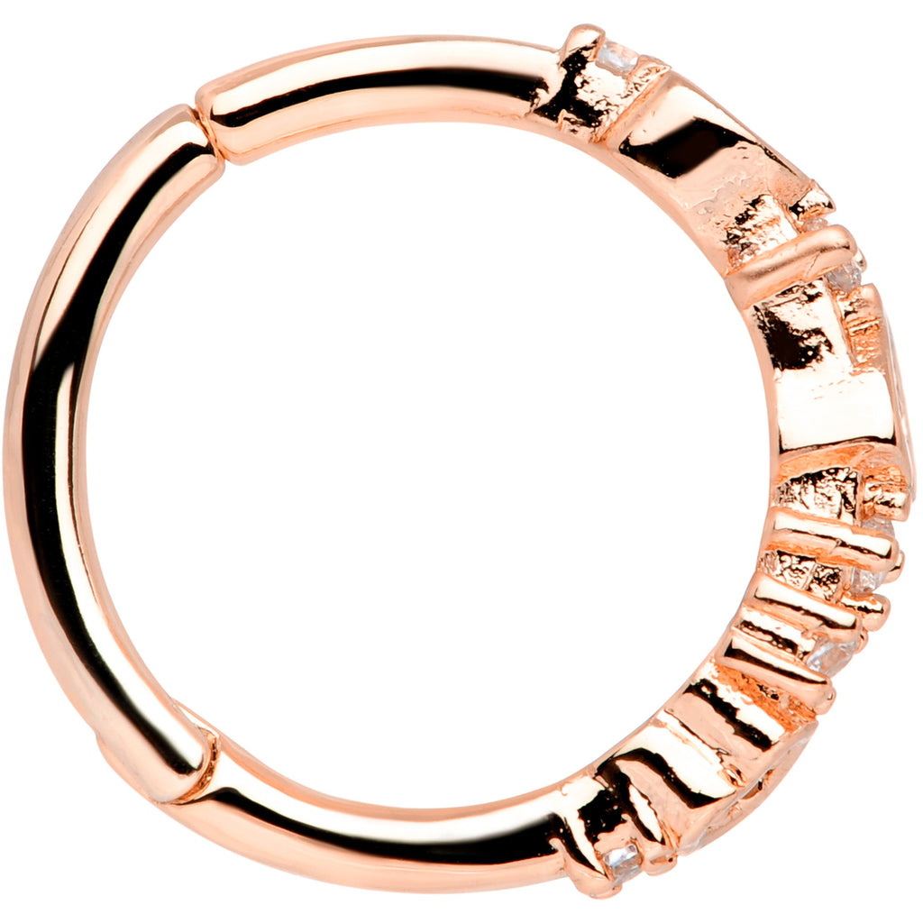 16G 3/8 Clear CZ Gem Rose Gold Tone Tears Hearts Hinged Segment Ring