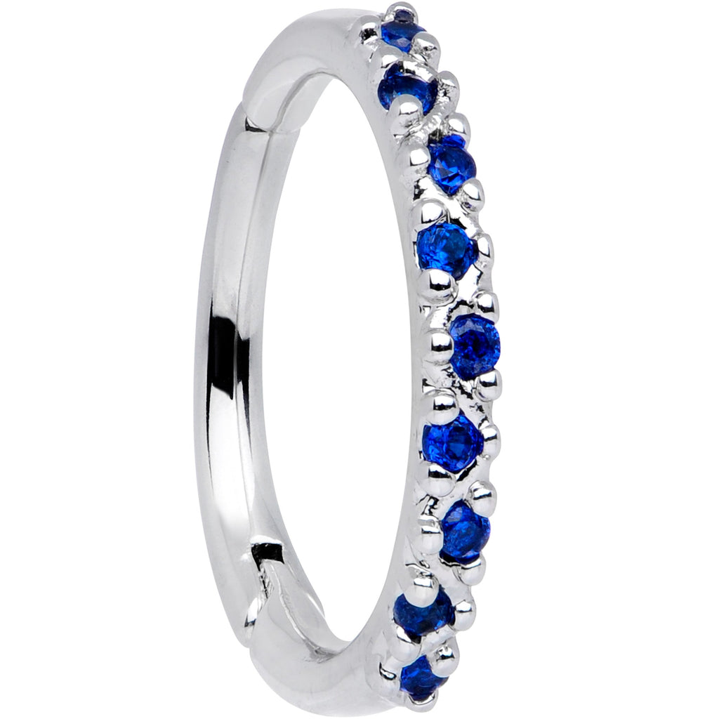 16G 3/8 Blue CZ Gem Zig Zag Hinged Segment Ring