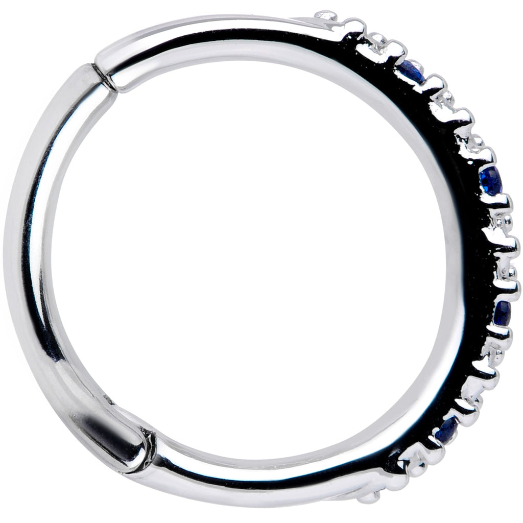 16G 3/8 Blue CZ Gem Zig Zag Hinged Segment Ring