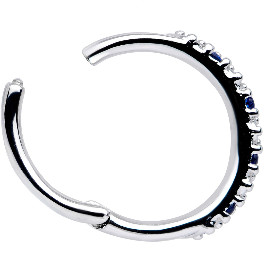 16G 3/8 Blue CZ Gem Zig Zag Hinged Segment Ring