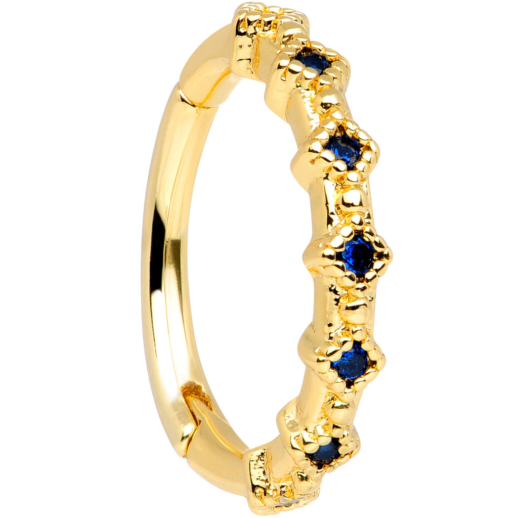 16G 3/8 Blue Gem Gold Tone Elegance Hinged Segment Ring