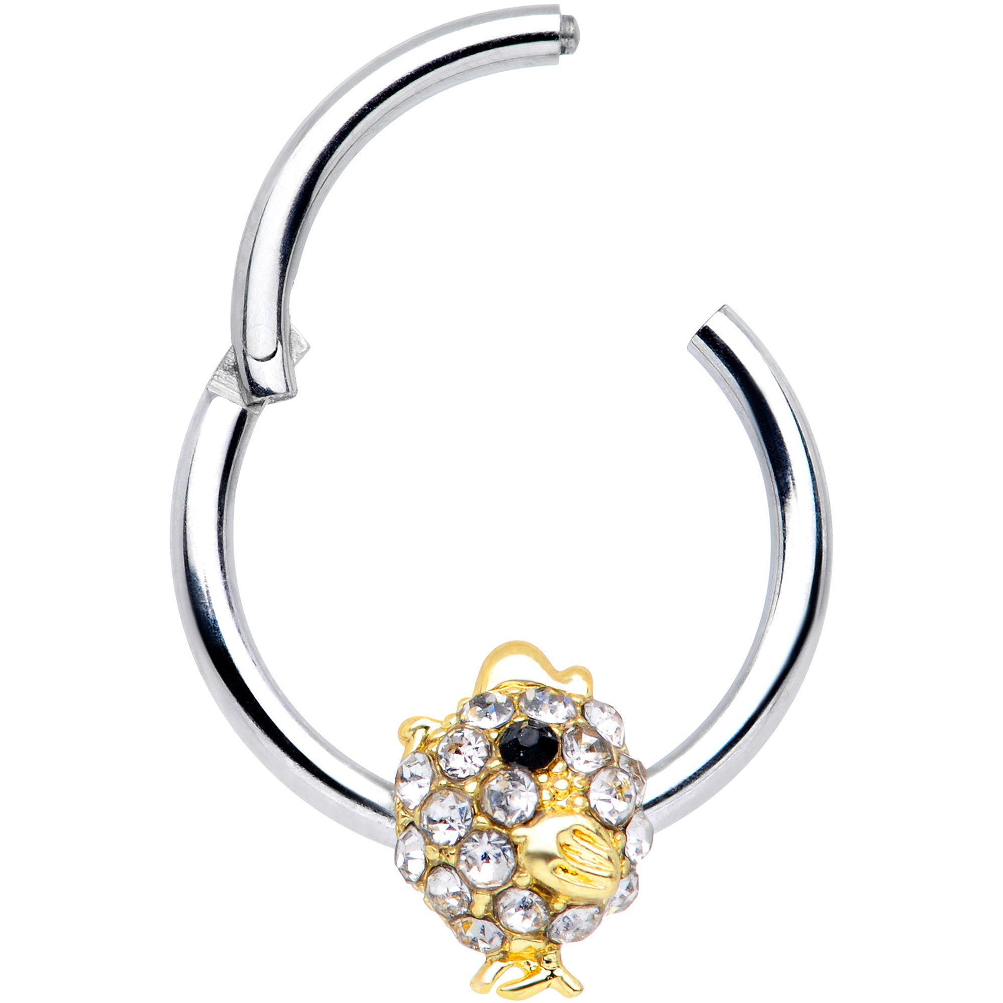 16G 3/8 Clear Black Gem Little Chick Septum Ring